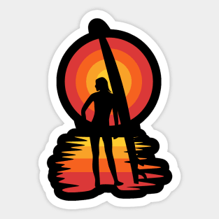 Surfer girl silhouette in front of sunset Sticker